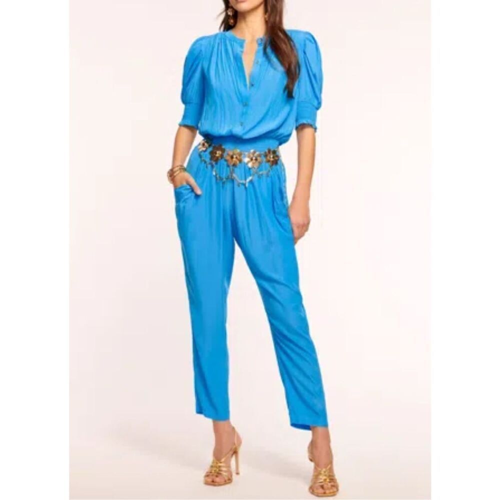 RAMY BROOK Tracey Puff Sleeve Jumpsuit In Laguna Blue size XS